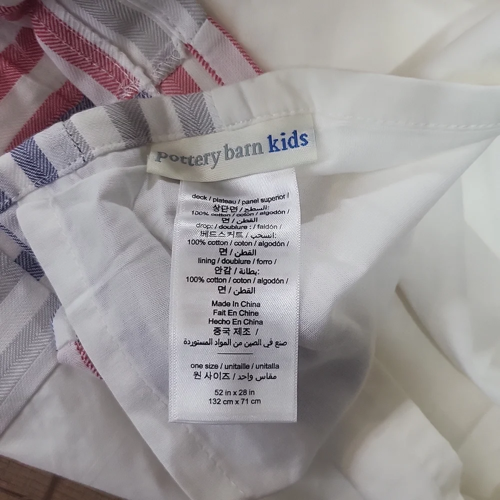 POTTERY BARN KIDS Nautical Organic Cole Toddler Baby Crib Quilt / Bed Skirt Set